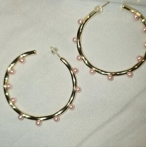Jennifer Miller Hoda Gold and Pink Pearl Large Hoop Earrings